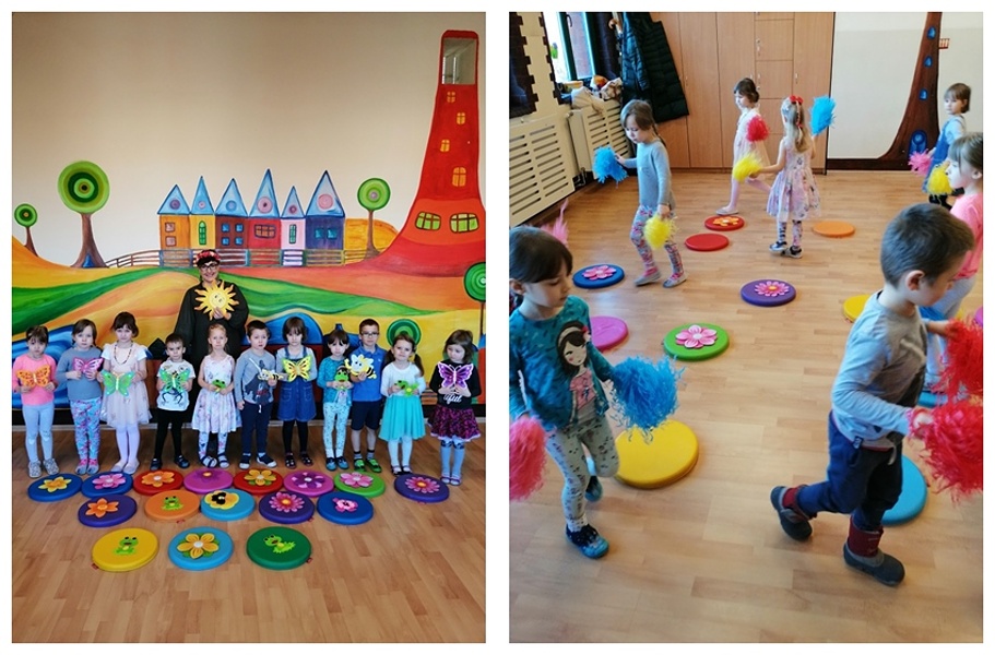 dwie fotografie przedstawiające bawiacych się przedszkolaków