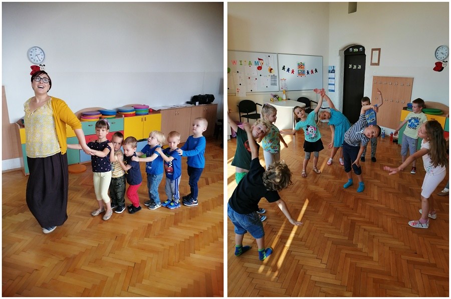 dzieci podczas zabawy w pracowni rytmicznej