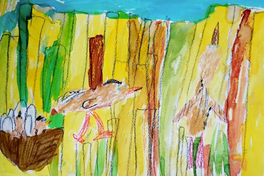 praca plastyczna przedstawiająca ptaka - bąka