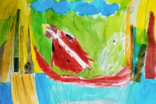 praca plastyczna przedstawiająca ptaka - bąka