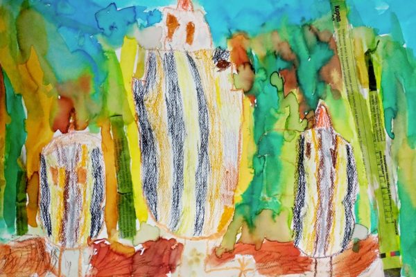 praca plastyczna przedstawiająca ptaka - bąka