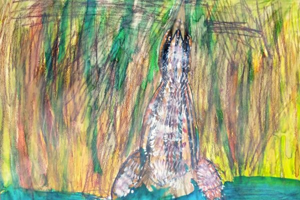 praca plastyczna przedstawiająca ptaka - bąka