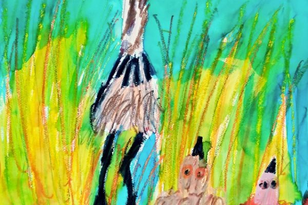 praca plastyczna przedstawiająca ptaka - bąka