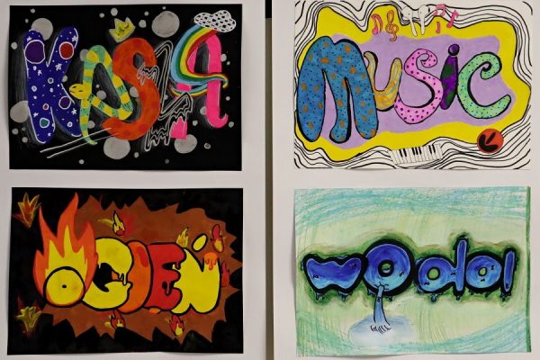 barwne napisy wykonane różnymi technikami