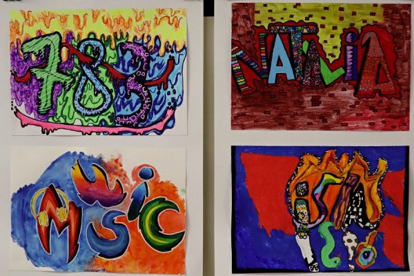 barwne napisy wykonane różnymi technikami