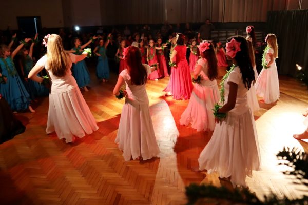 grupa tancerek w strojach hawajskich