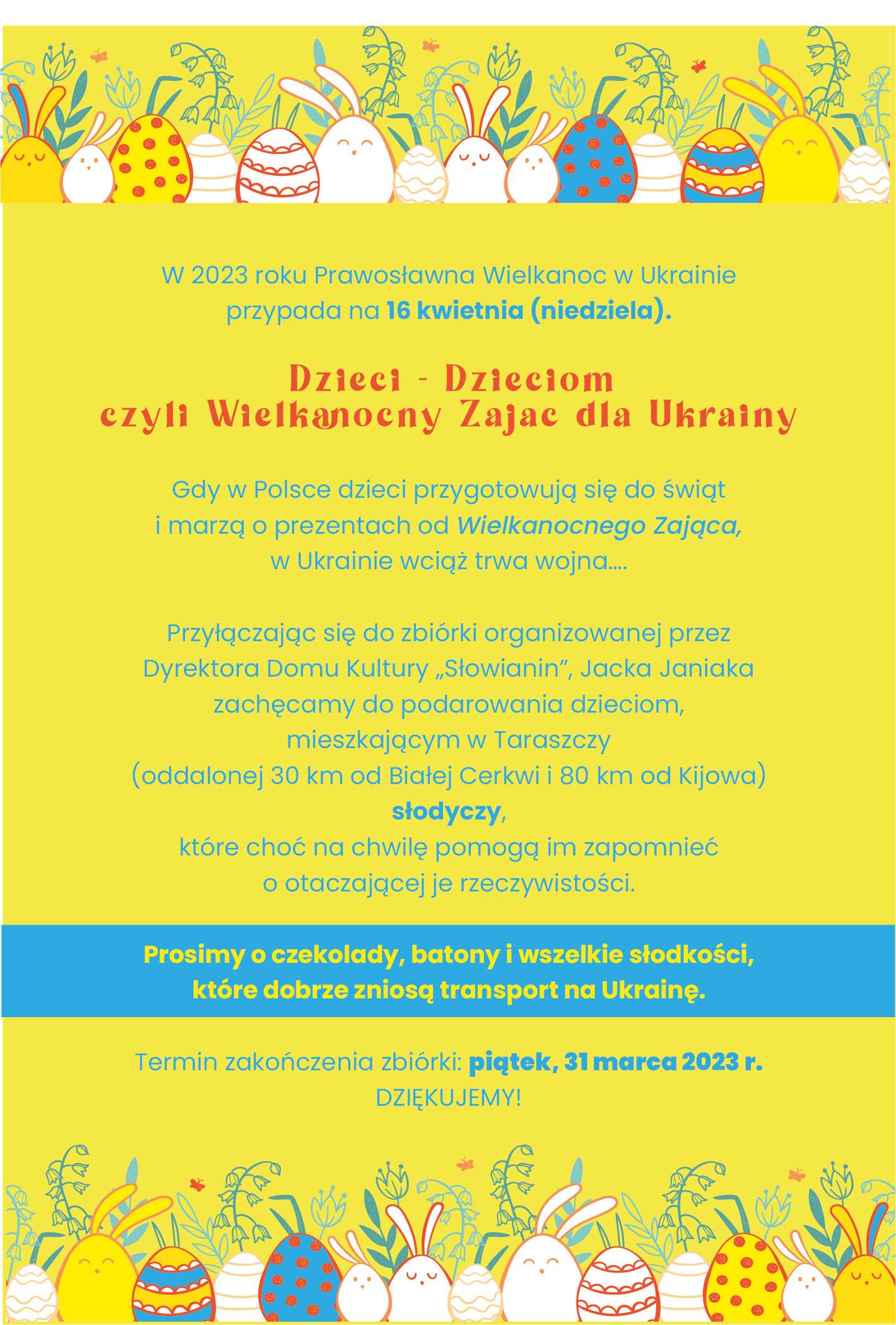 plakat informujący o zbiórce słodyczy