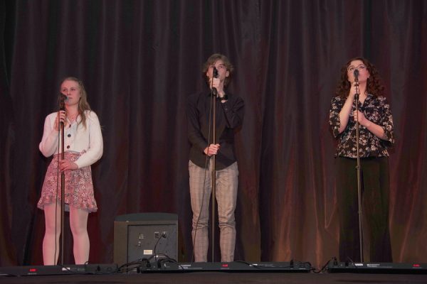 wokaliści na scenie przy mikrofonie