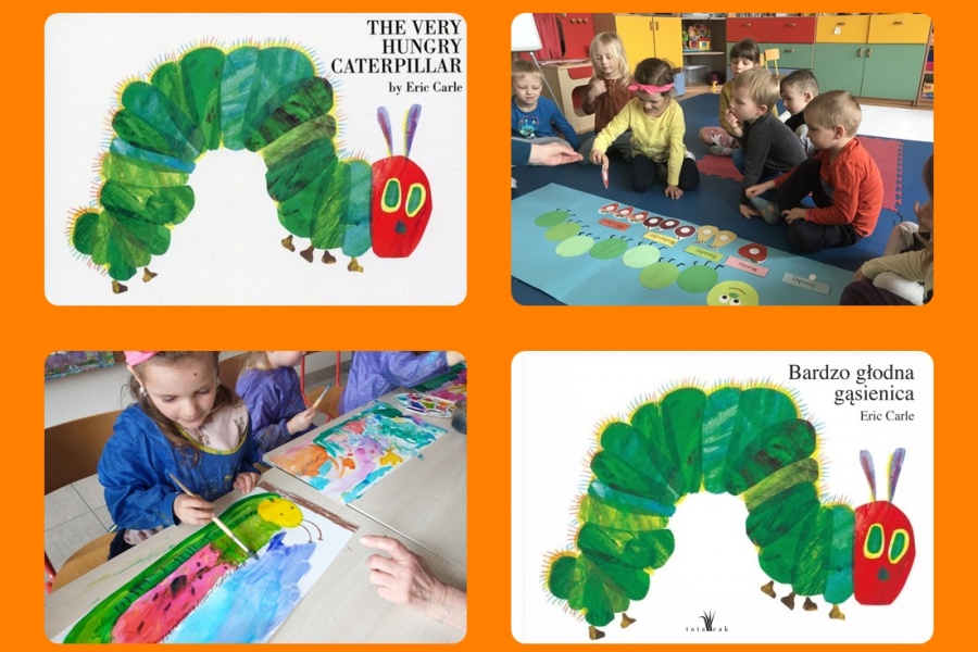 zdjecia z działań dzieci w pracowni i okłądki ksiażek