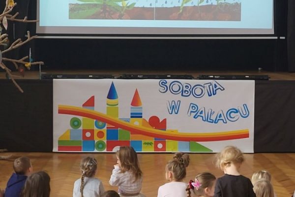 grupa dzieci w trakcie wydarzenia patrzy na ekran