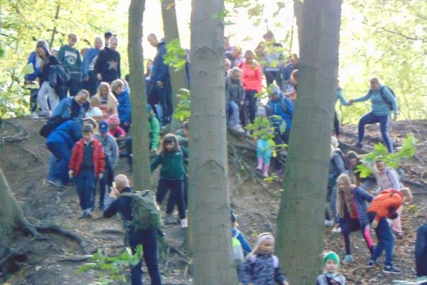 młodzież schodząca ze stoku w lesie