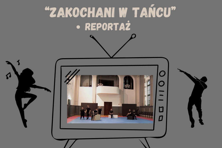 grafika z telewizorem i napisem zakochani w tancu