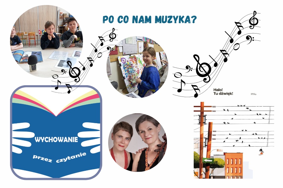 baner graficzny dotyczący projektu z okładką ksiażki i zdjęciami z działania