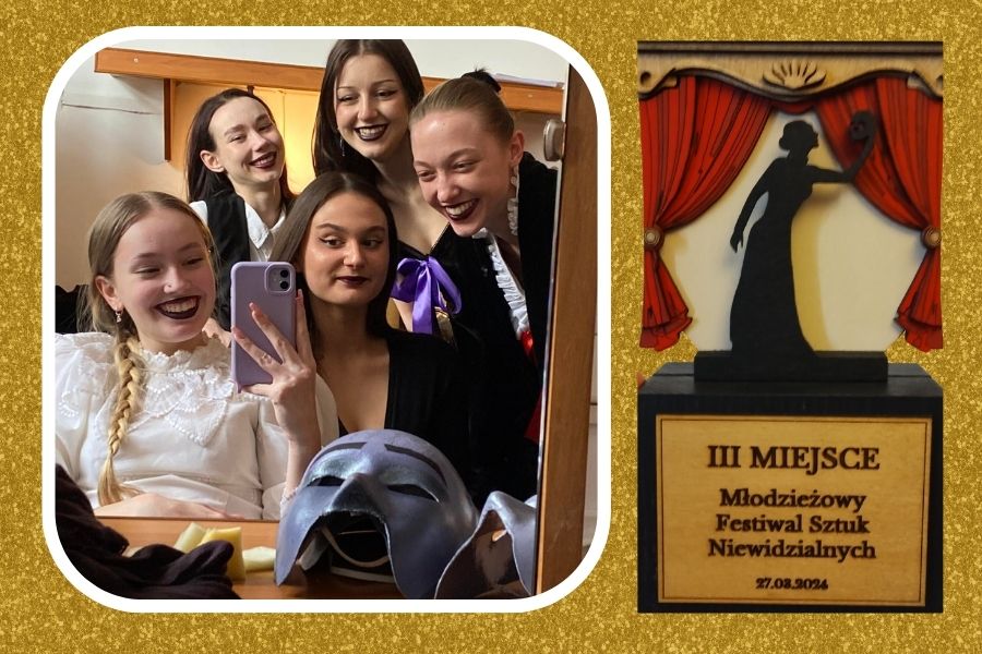 kolaż dwóch zdjęć młodzież i statuetka