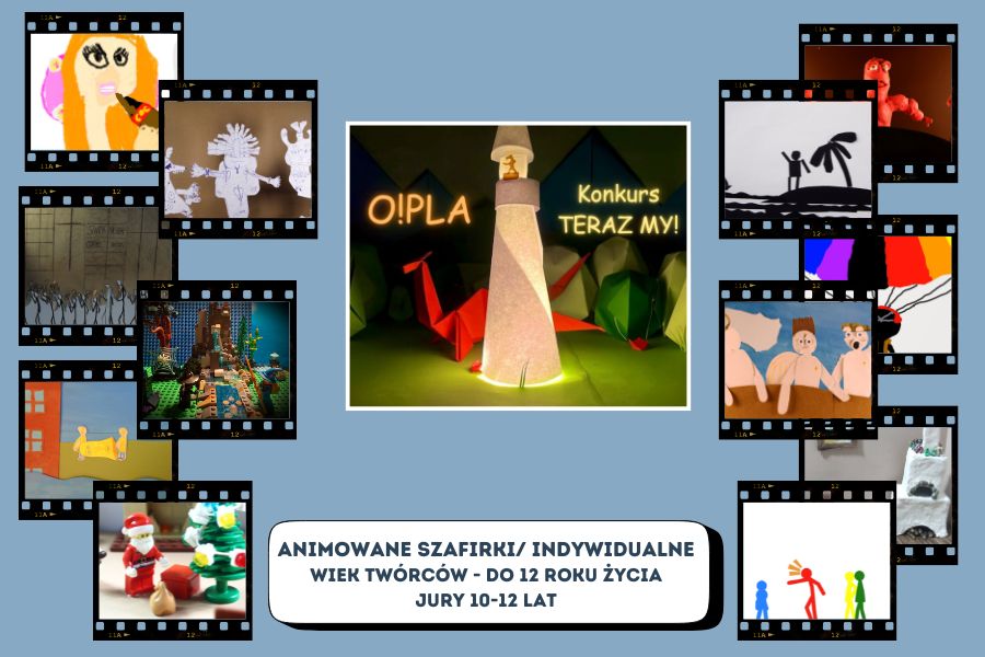 kolaż kadrów filmowych o plakat O!Pla