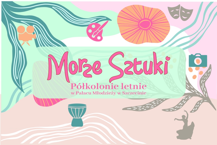 grafika z napisem pólkolonie letnie morze sztuki