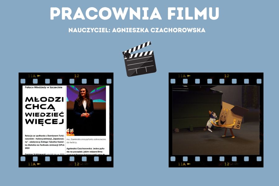 grafika z nazwą pracowni i kadrem z filmu