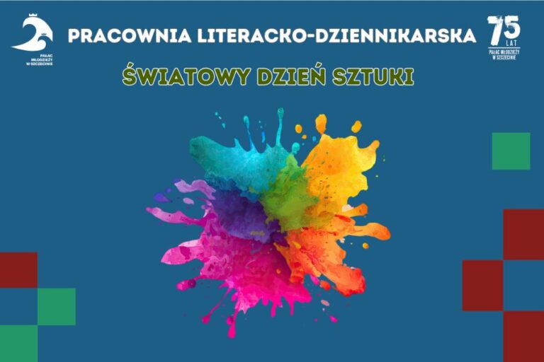 plama farby i napis swiatowy dzien sztuki